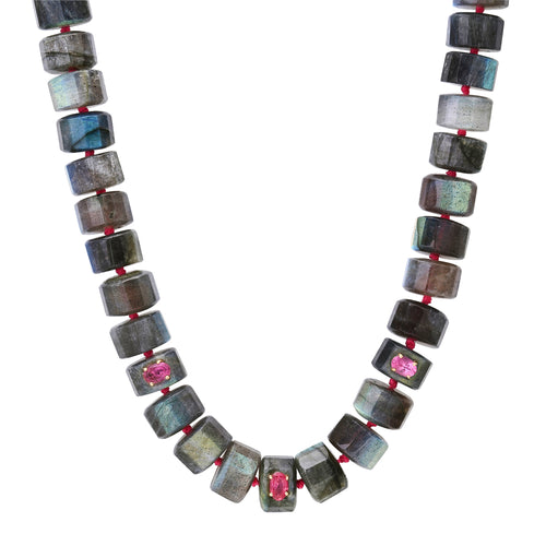 Grand Labradorite Beaded Necklace with Pink Tourmaline Accents