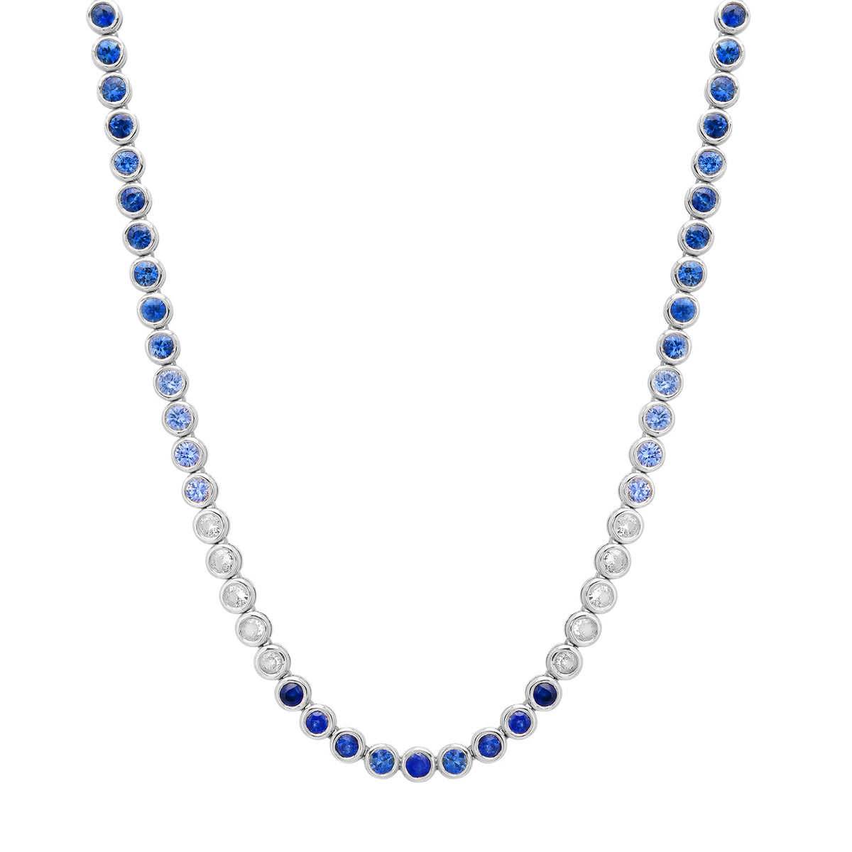 Bezel Set Ombre Pink or Blue Sapphire Tennis Necklace