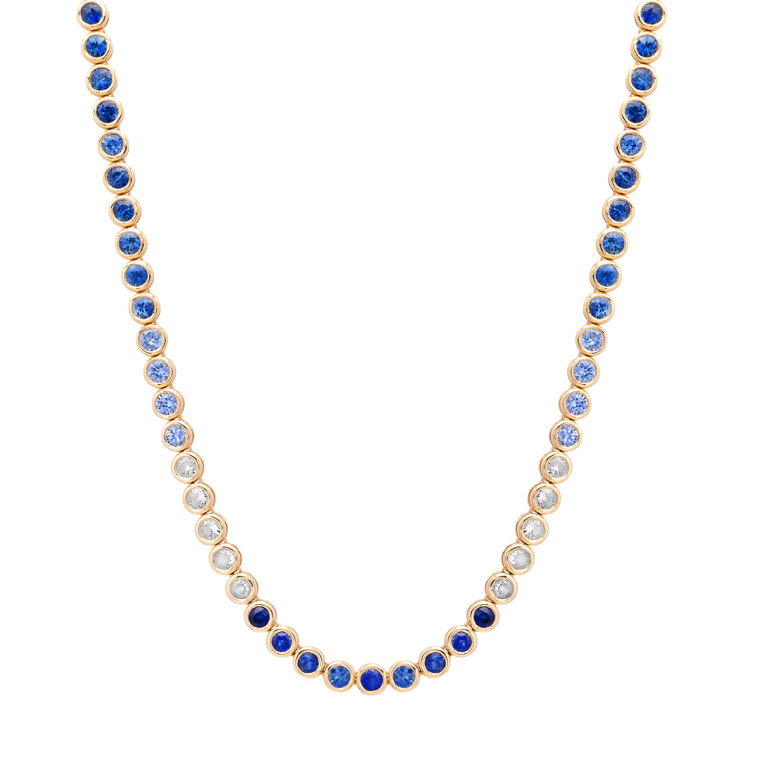 Bezel Set Ombre Pink or Blue Sapphire Tennis Necklace