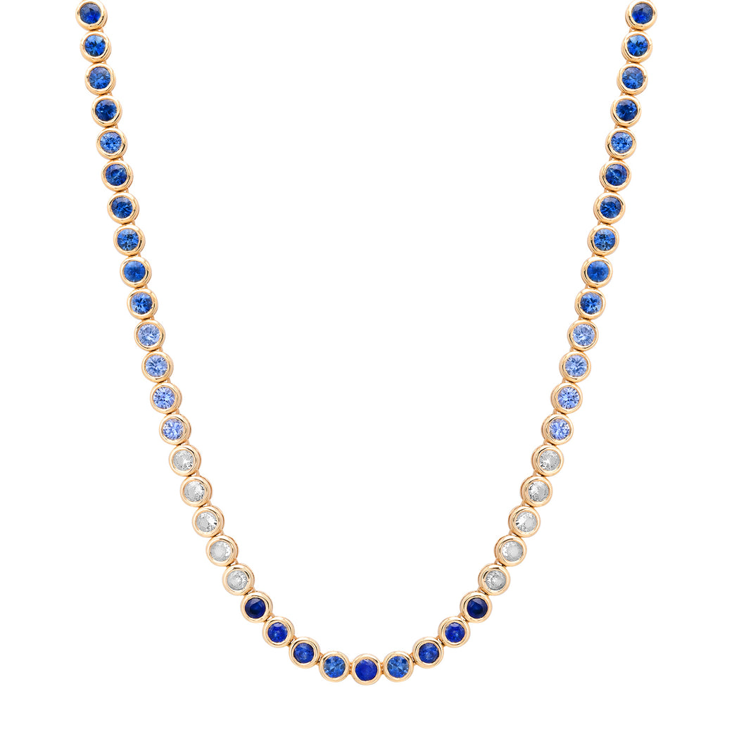 Bezel Set Ombre Pink or Blue Sapphire Tennis Necklace