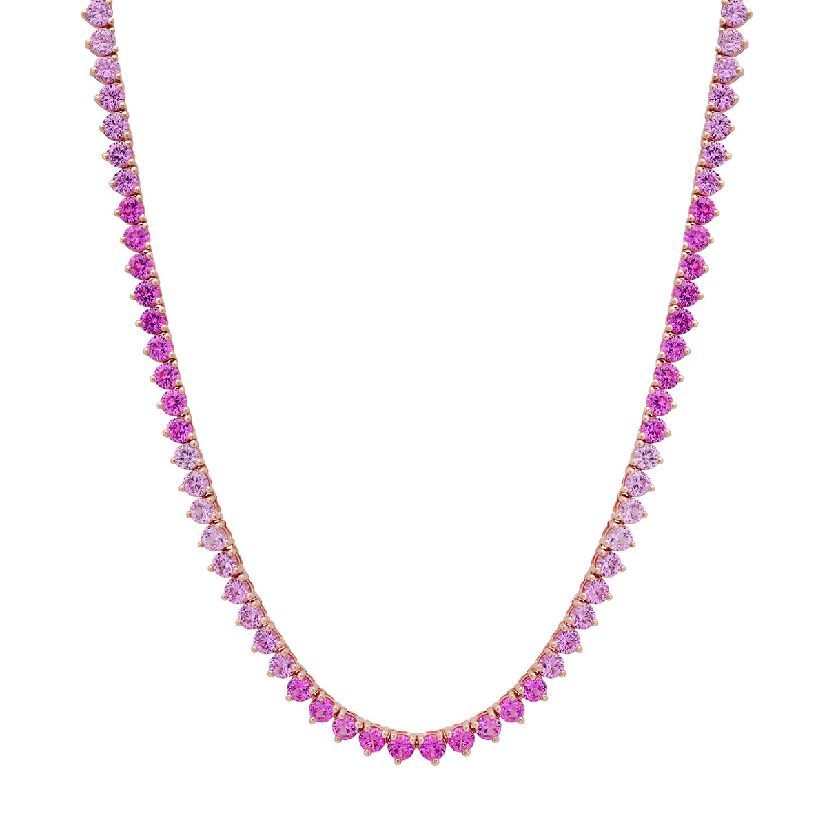 Three Prong Pink or Blue Sapphire Tennis Necklace