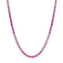 Three Prong Pink or Blue Sapphire Tennis Necklace