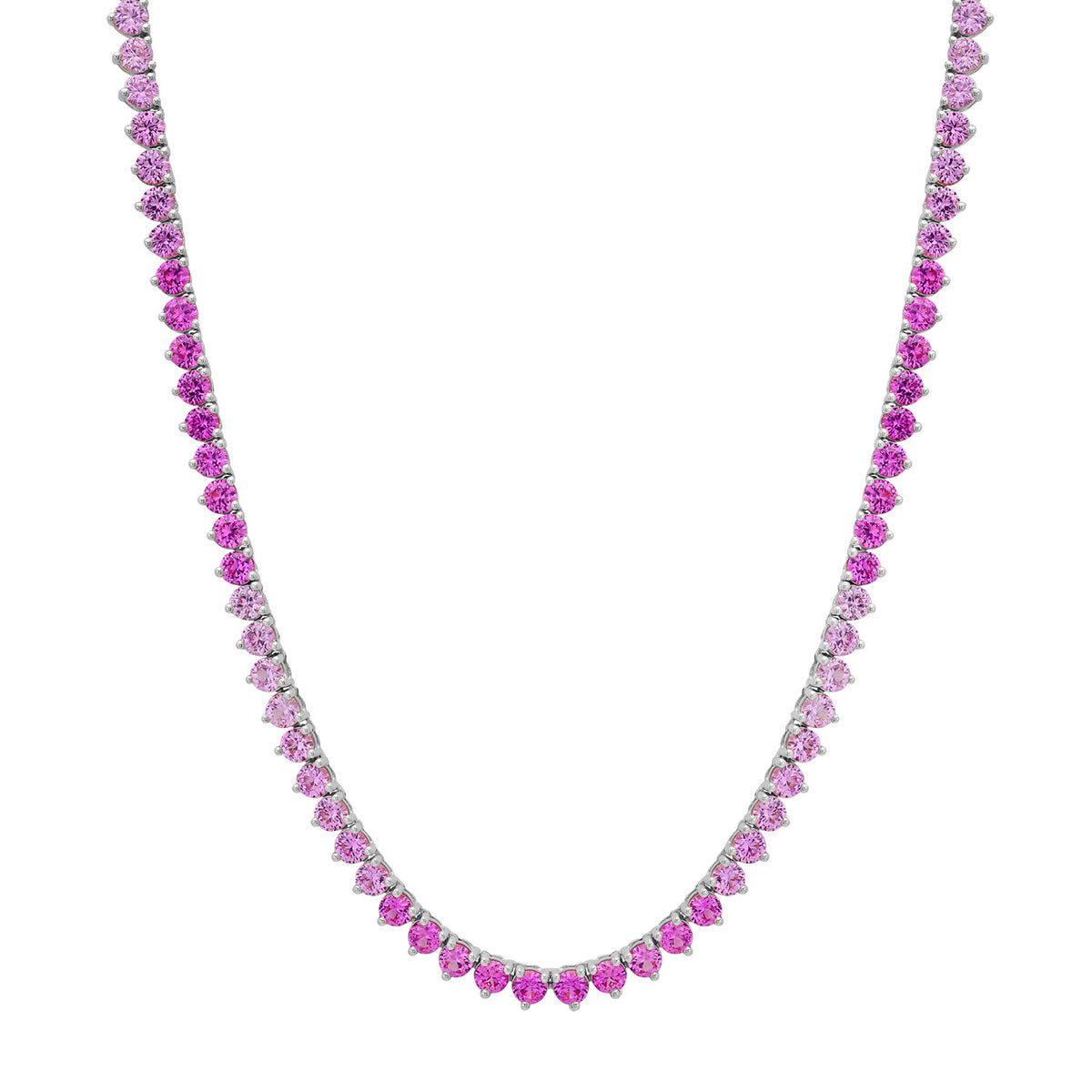 Three Prong Pink or Blue Sapphire Tennis Necklace