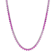Three Prong Pink or Blue Sapphire Tennis Necklace