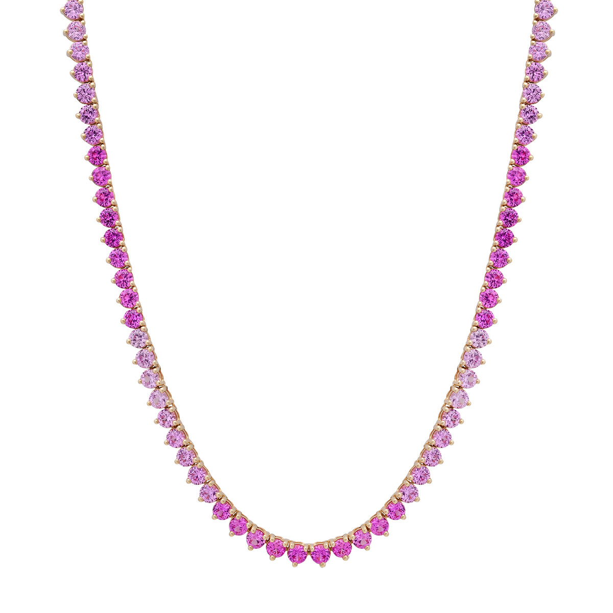 Three Prong Blue or Pink Sapphire Tennis Necklace