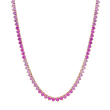 Three Prong Blue or Pink Sapphire Tennis Necklace