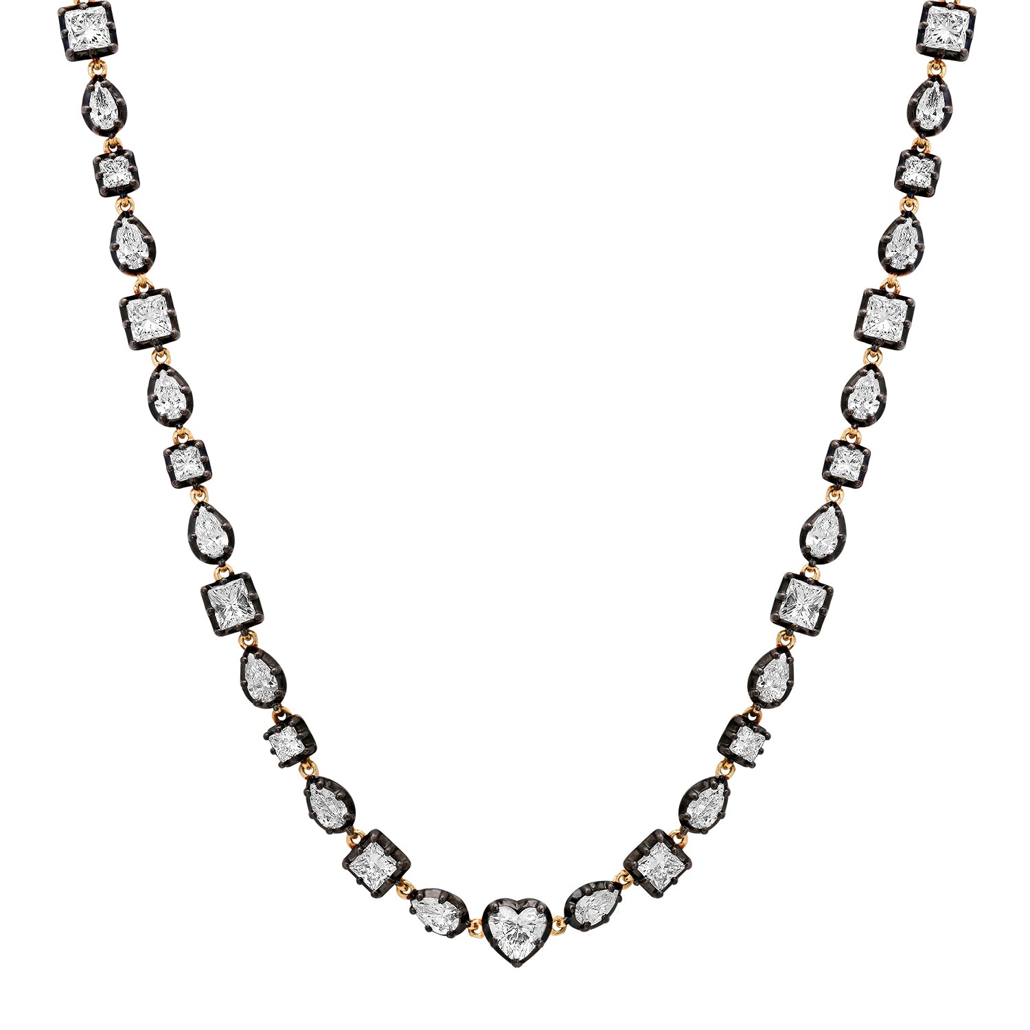 Mixed Shape White Topaz 1/2 Tennis Necklace with Black Electroplated Bezel