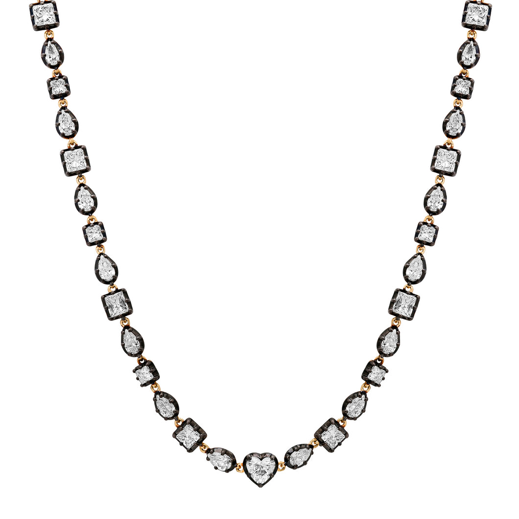 Mixed Shape White Topaz 1/2 Tennis Necklace with Black Electroplated Bezel
