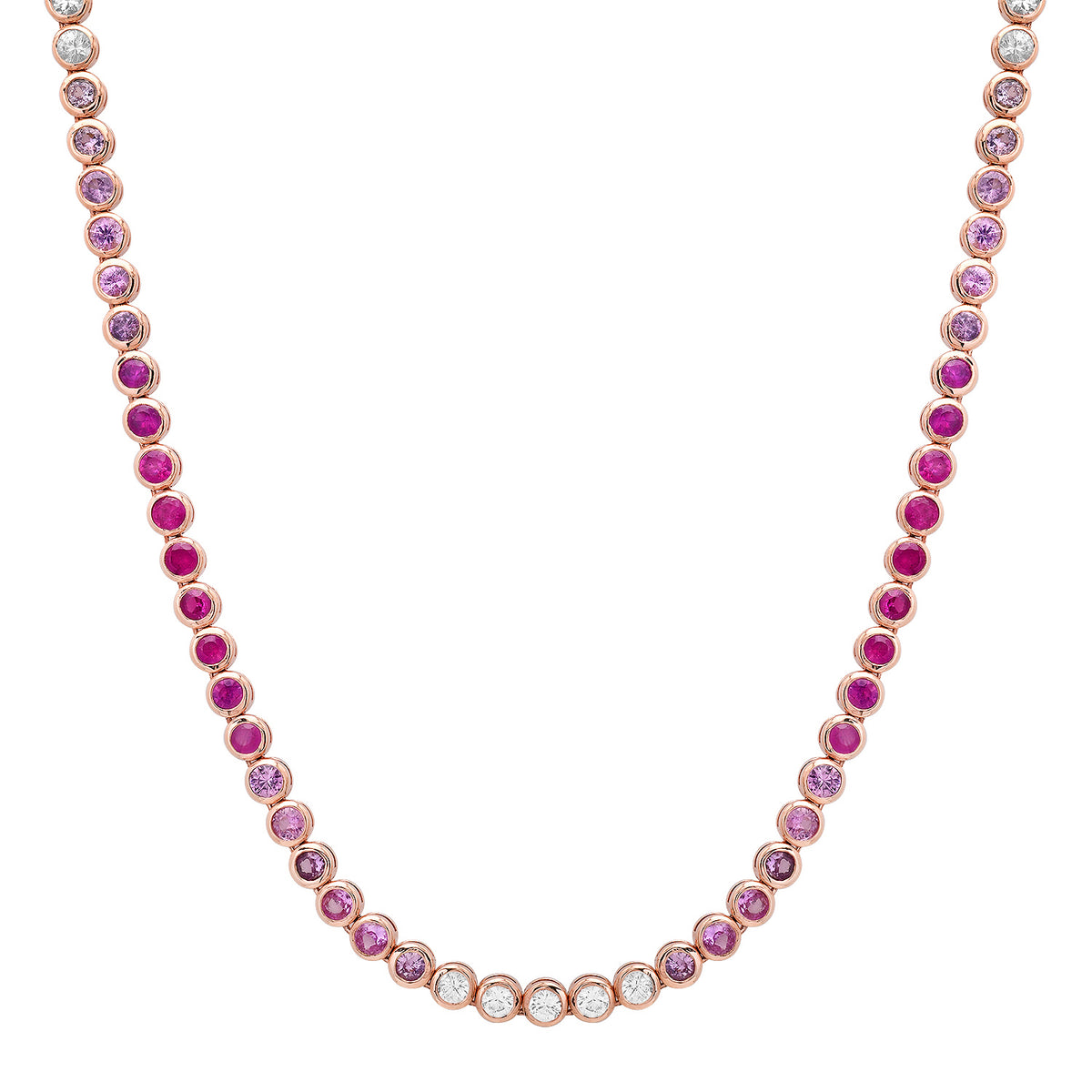 Bezel Set Ombre Pink or Blue Sapphire Tennis Necklace