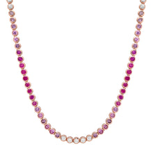Bezel Set Ombre Pink or Blue Sapphire Tennis Necklace