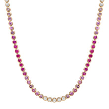 Bezel Set Ombre Pink or Blue Sapphire Tennis Necklace