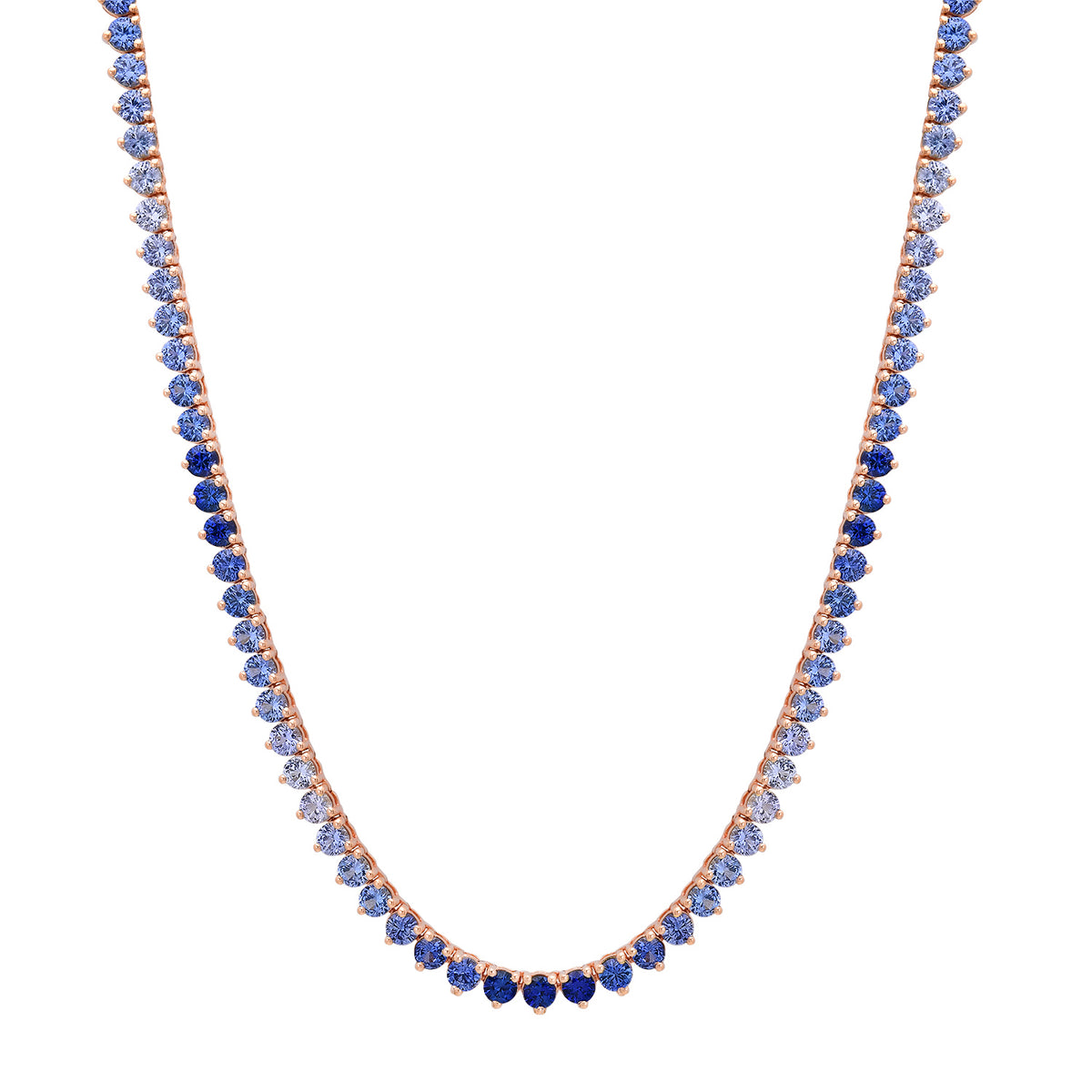 Three Prong Pink or Blue Sapphire Tennis Necklace