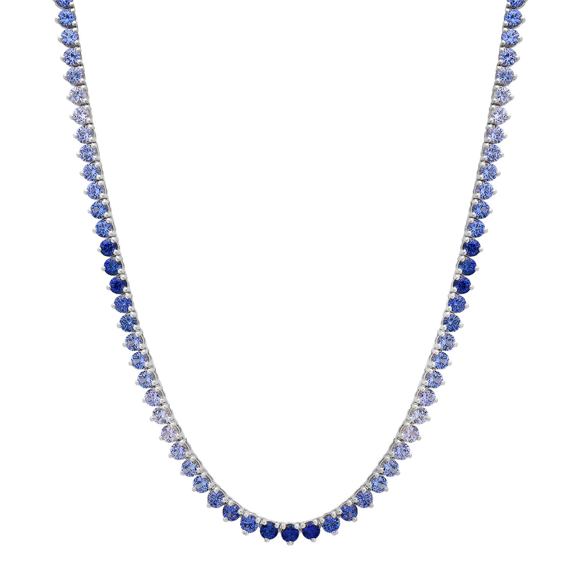 Three Prong Pink or Blue Sapphire Tennis Necklace