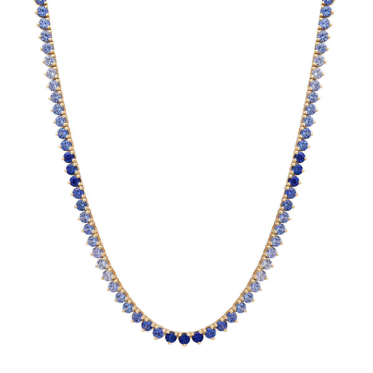 Three Prong Blue or Pink Sapphire Tennis Necklace