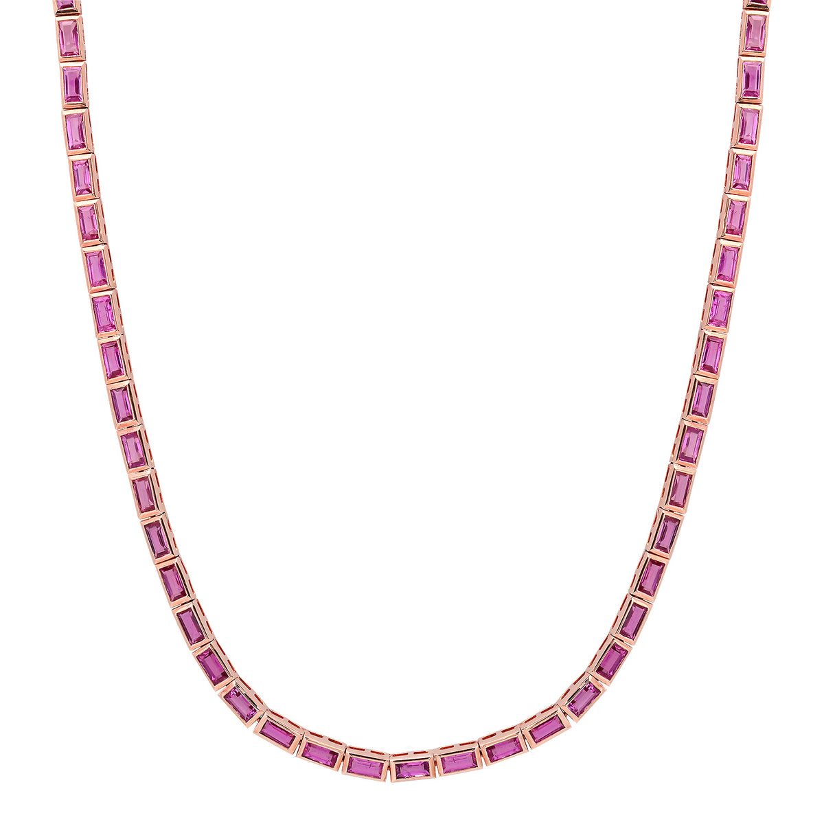 Skinny Bezel Set Pink Sapphire Tennis Necklace