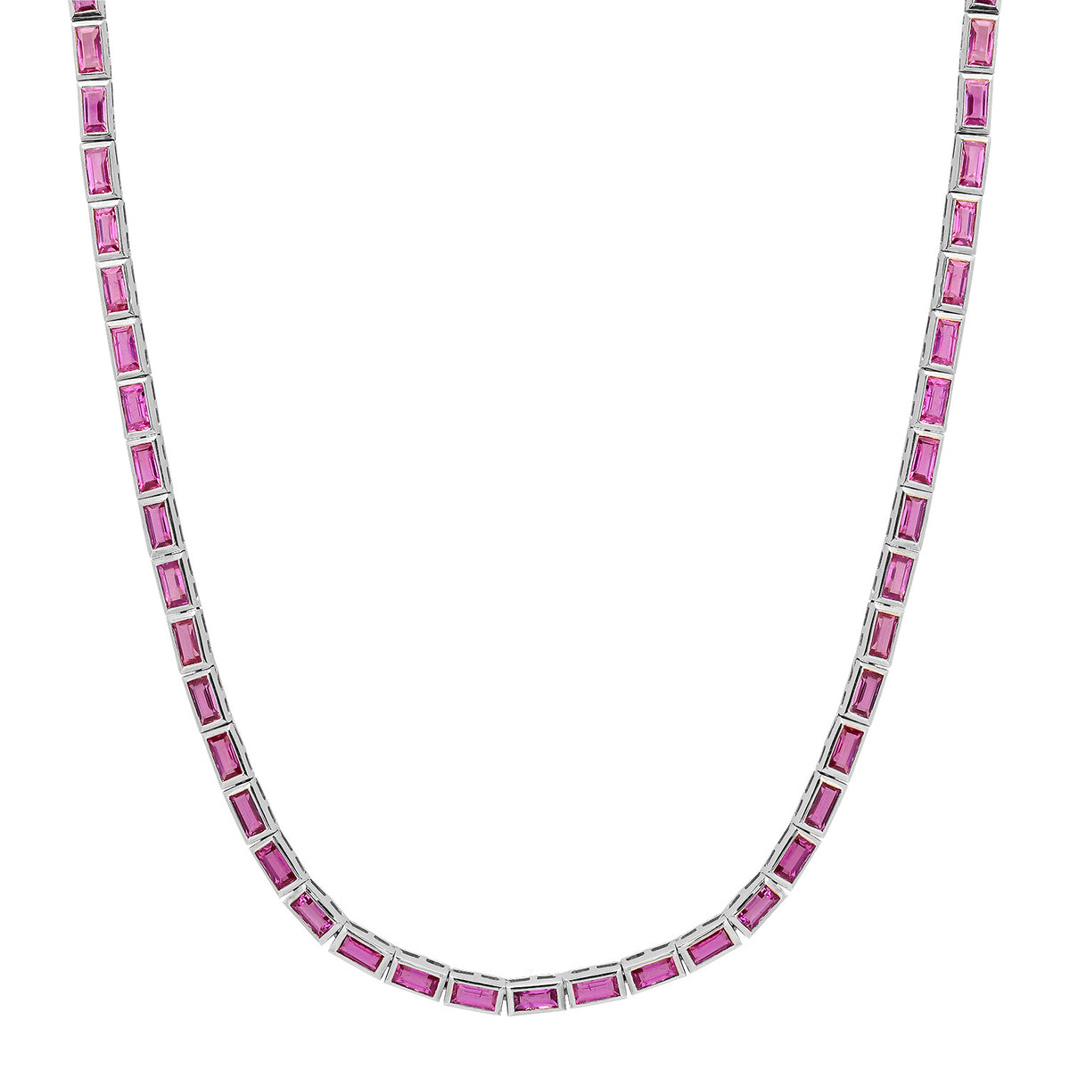 Skinny Bezel Set Pink Sapphire Tennis Necklace
