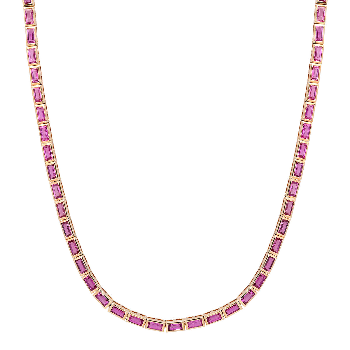 Skinny Bezel Set Pink Sapphire Tennis Necklace