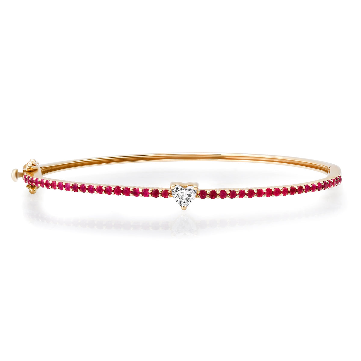 Pave Ruby Bangle Bracelet with Solitaire Diamond