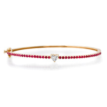 Pave Ruby Bangle Bracelet with Solitaire Diamond