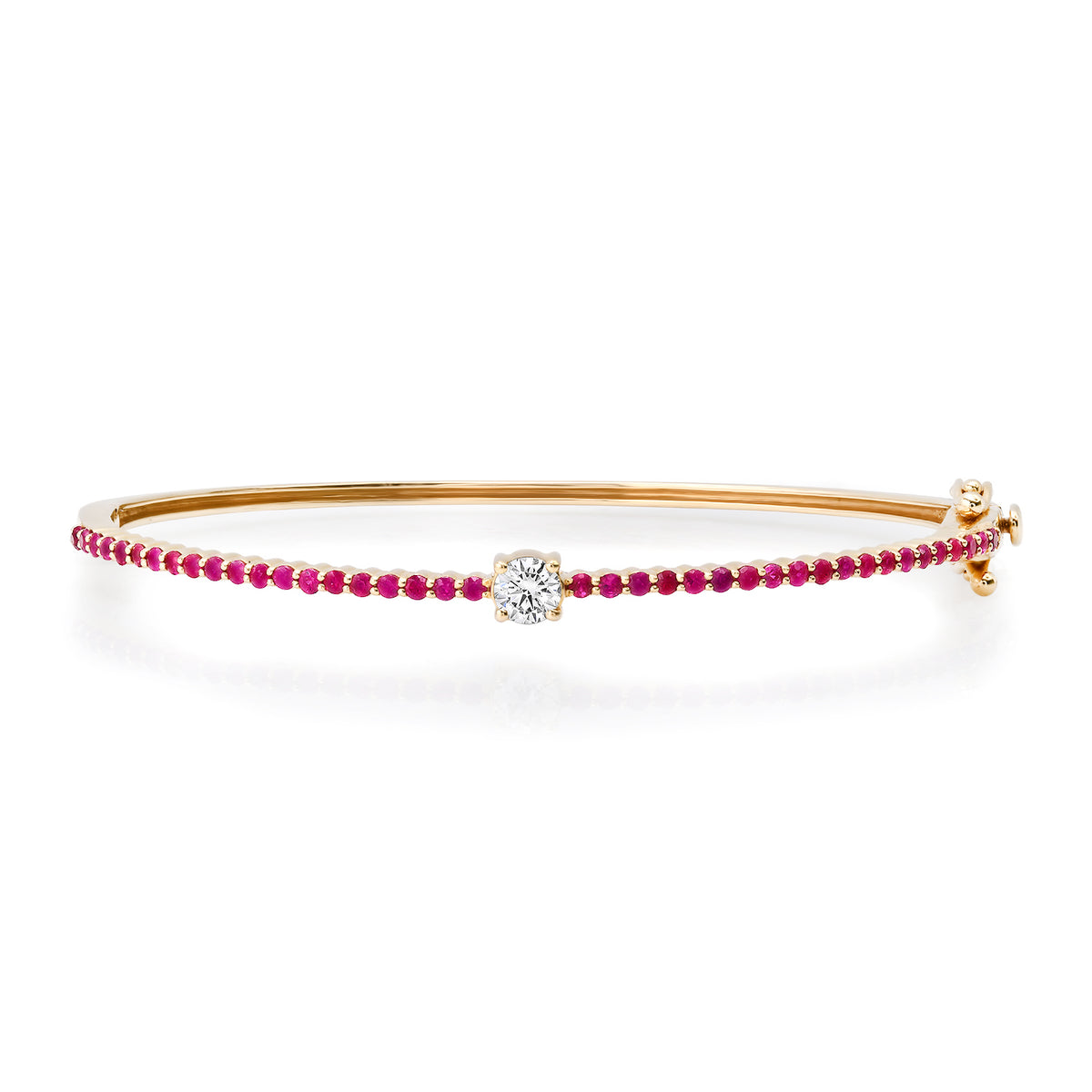 Pave Ruby Bangle Bracelet with Solitaire Diamond