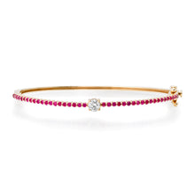 Pave Ruby Bangle Bracelet with Solitaire Diamond