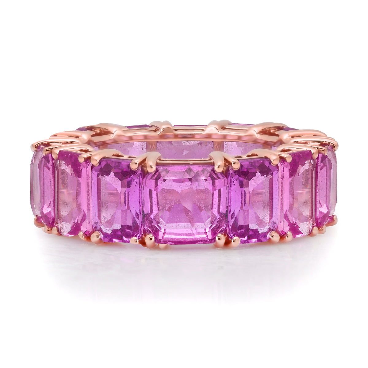 Pink Sapphire Emerald Cut Eternity Band Ring