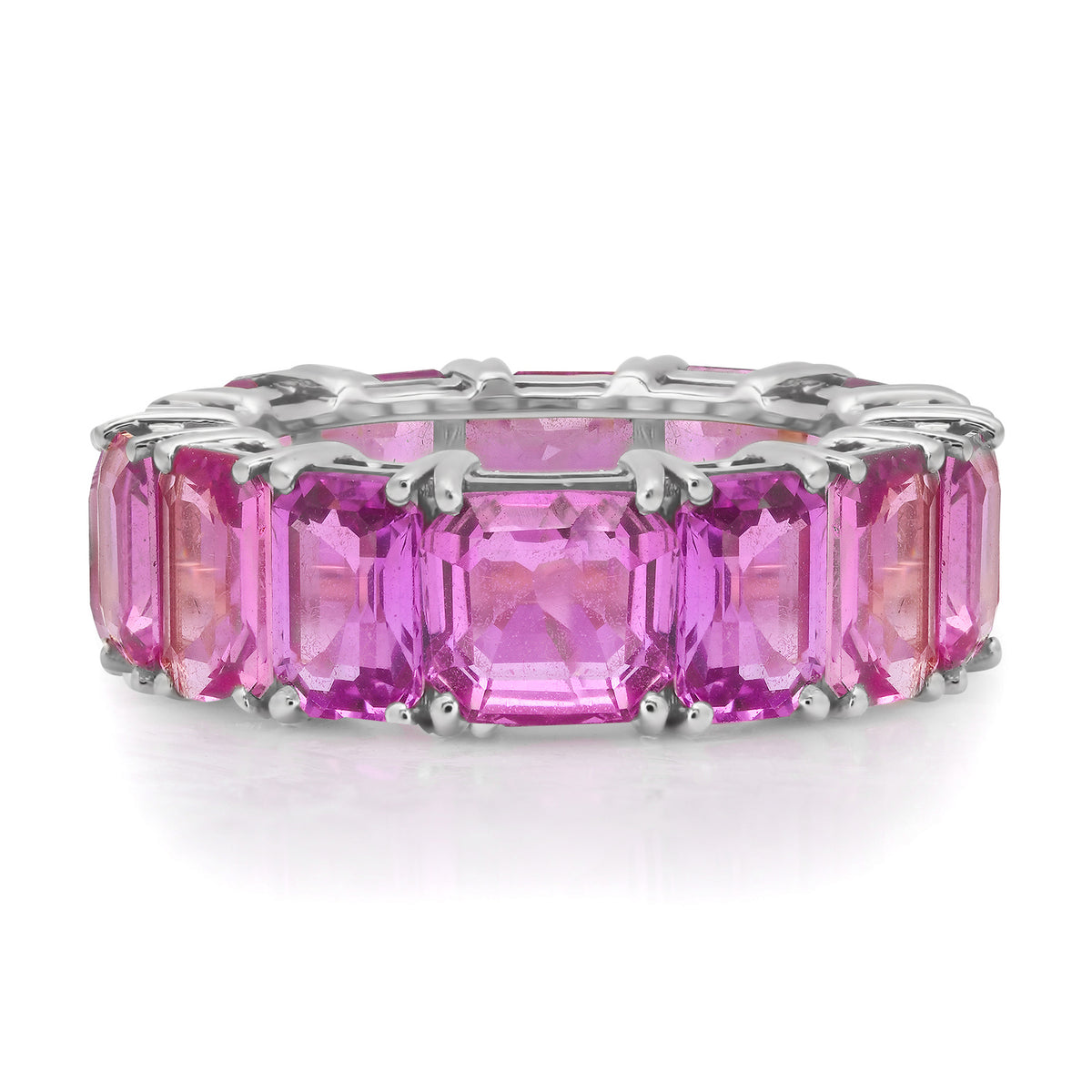 Pink Sapphire Emerald Cut Eternity Band Ring