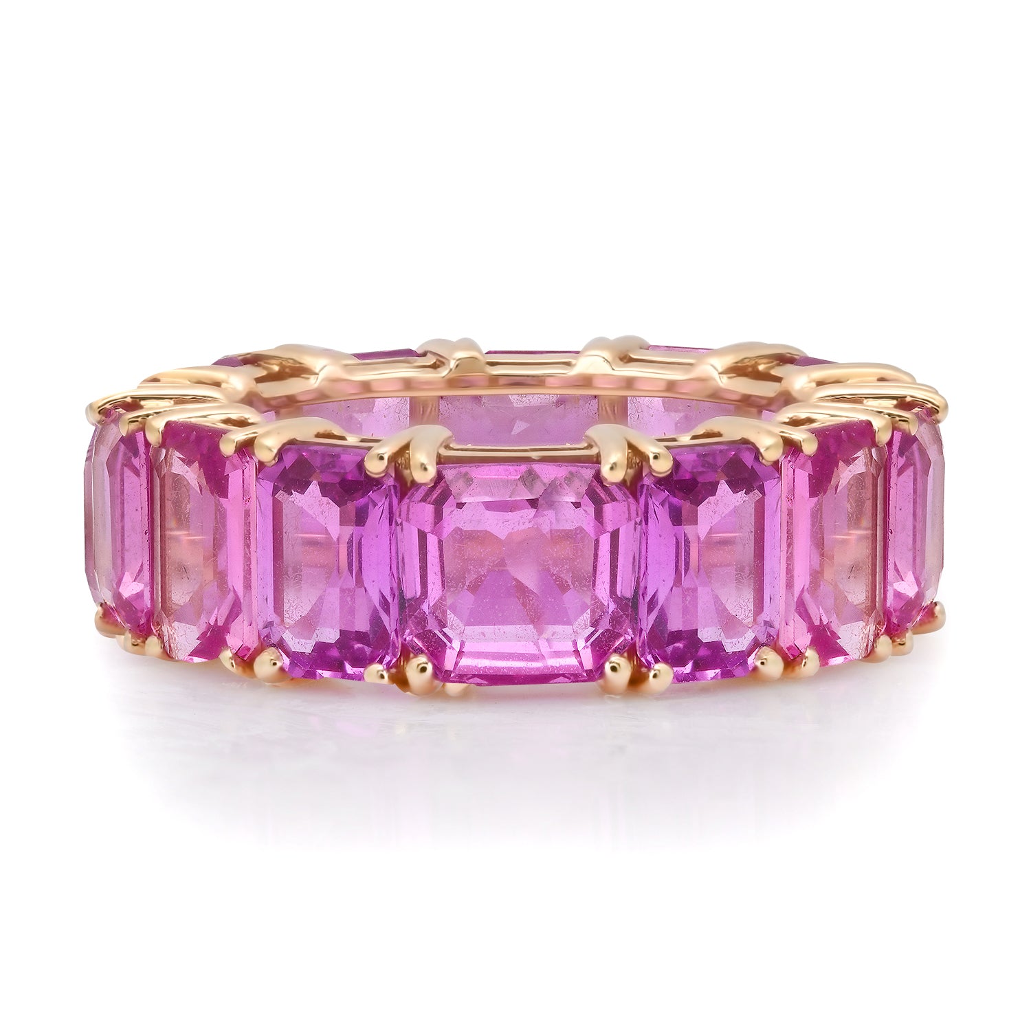 Pink Sapphire Emerald Cut Eternity Band Ring
