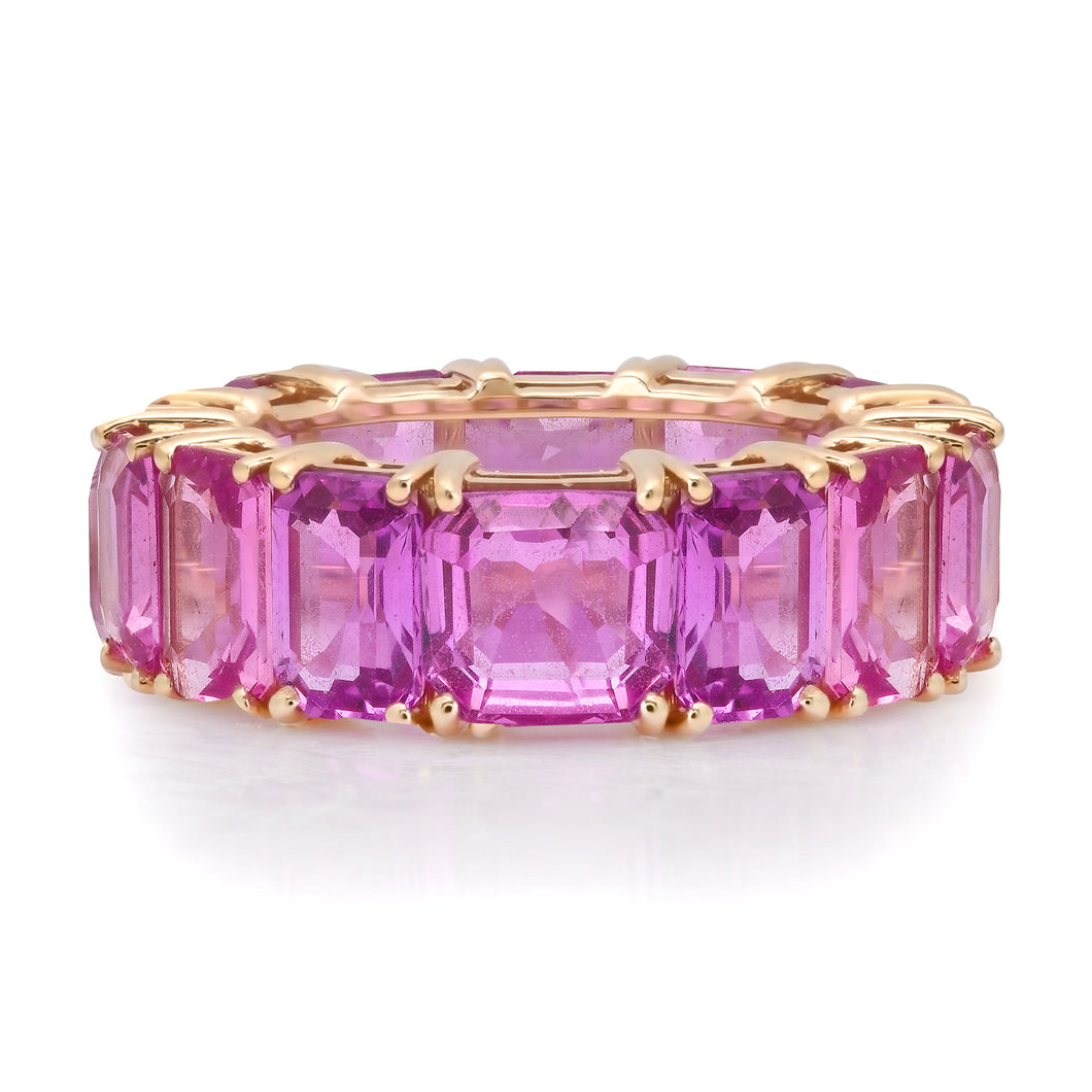 Pink Sapphire Emerald Cut Eternity Band Ring