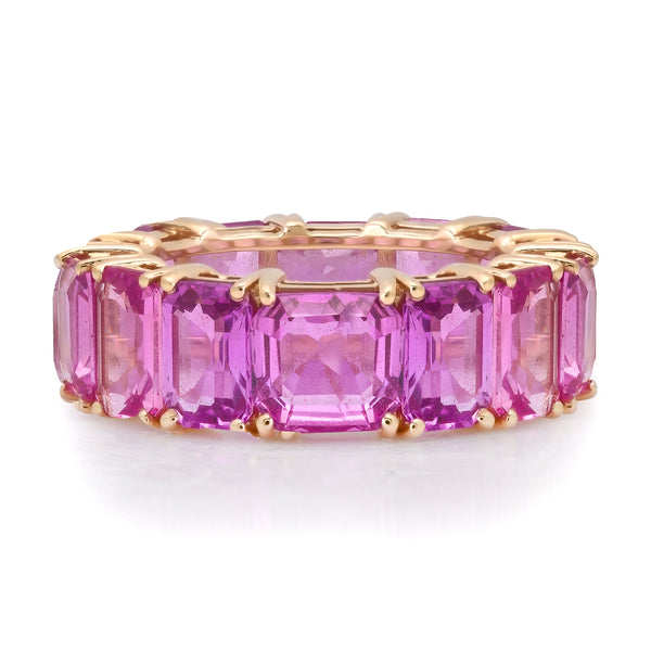 Pink Sapphire Emerald Cut Eternity Band Ring