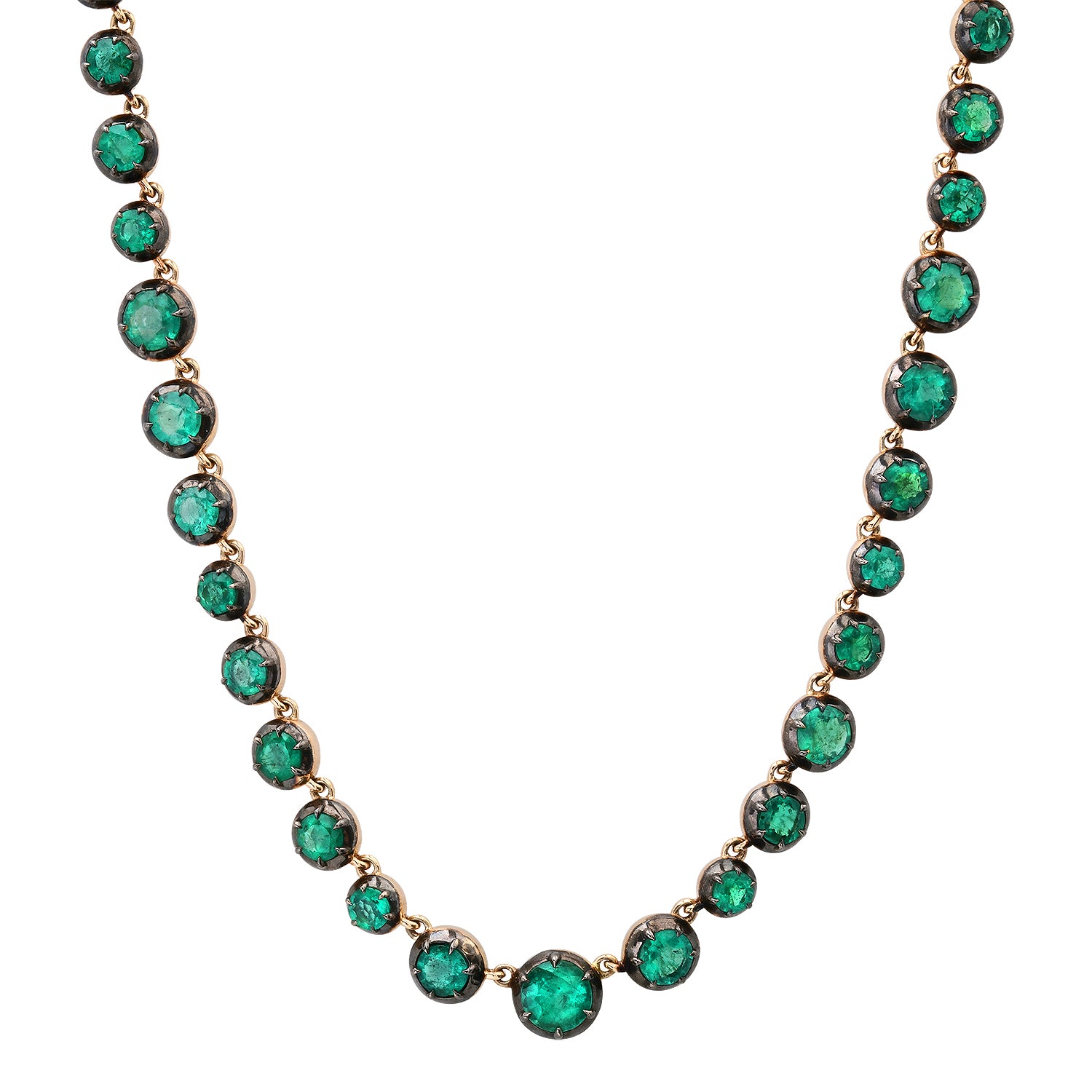 Georgian Set Gemstone Rounds Statement Tennis Necklace with Black Rhodium