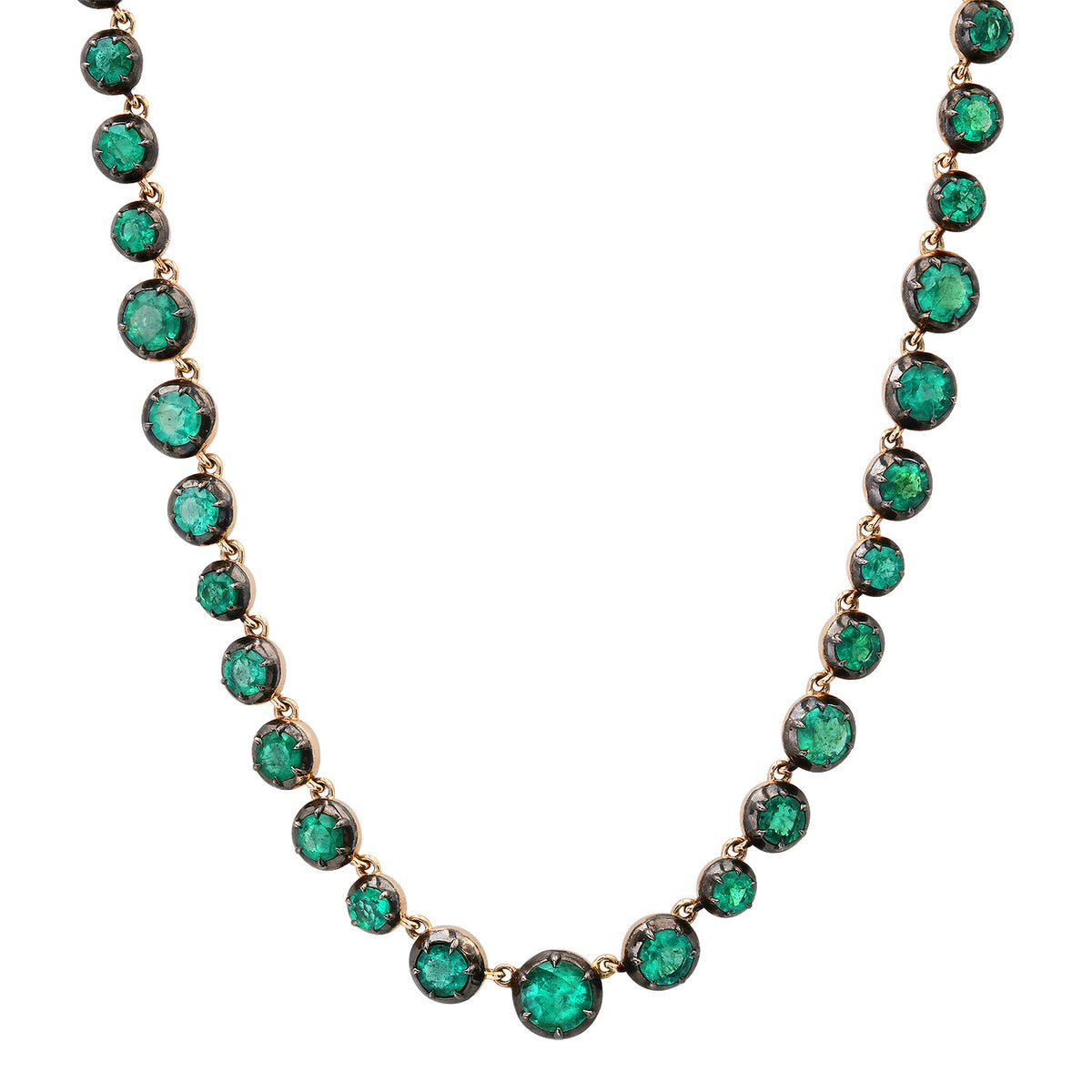 Georgian Set Gemstone Rounds Statement Tennis Necklace with Black Rhodium
