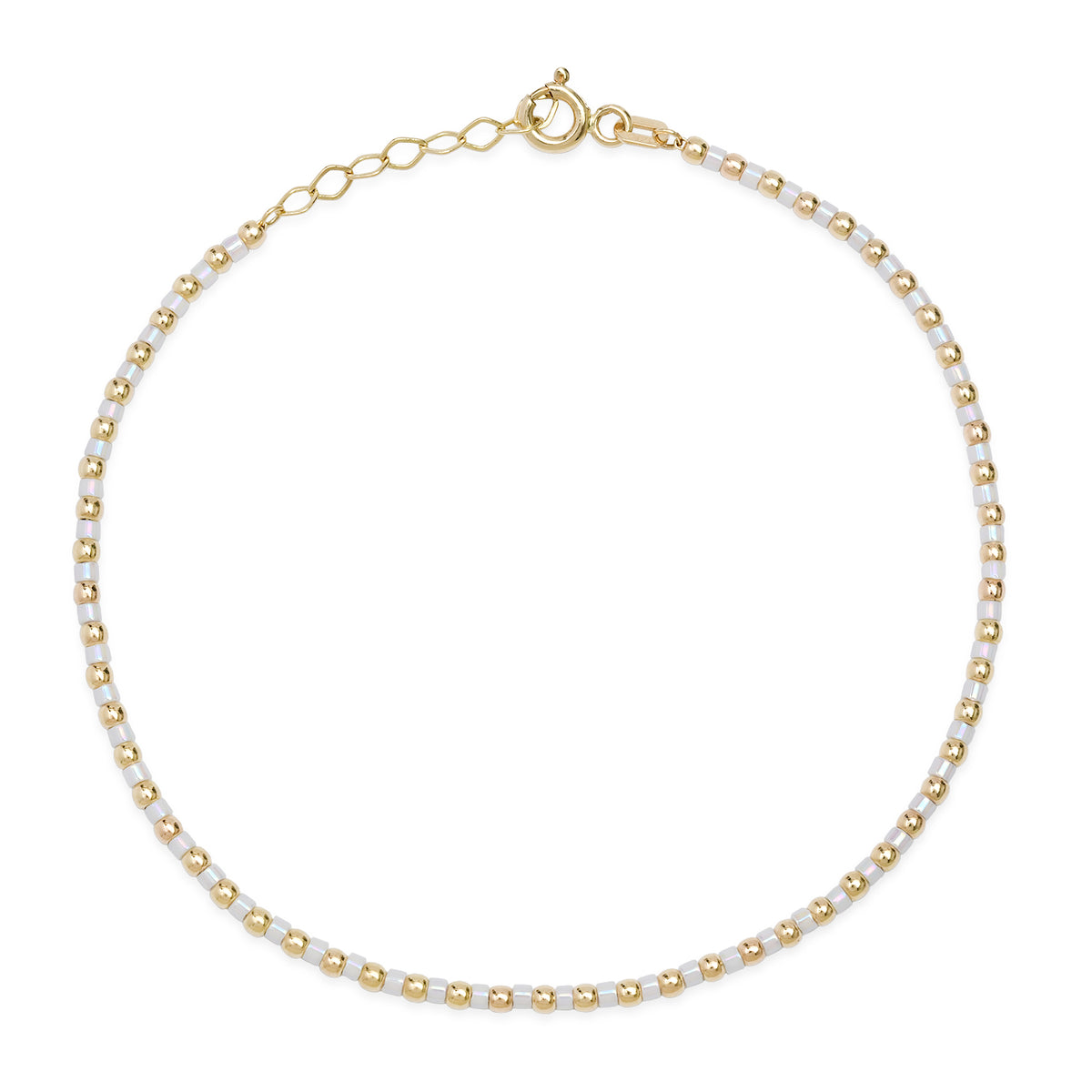 Thin Mixed Gold & Glass Beaded Chain Bracelet