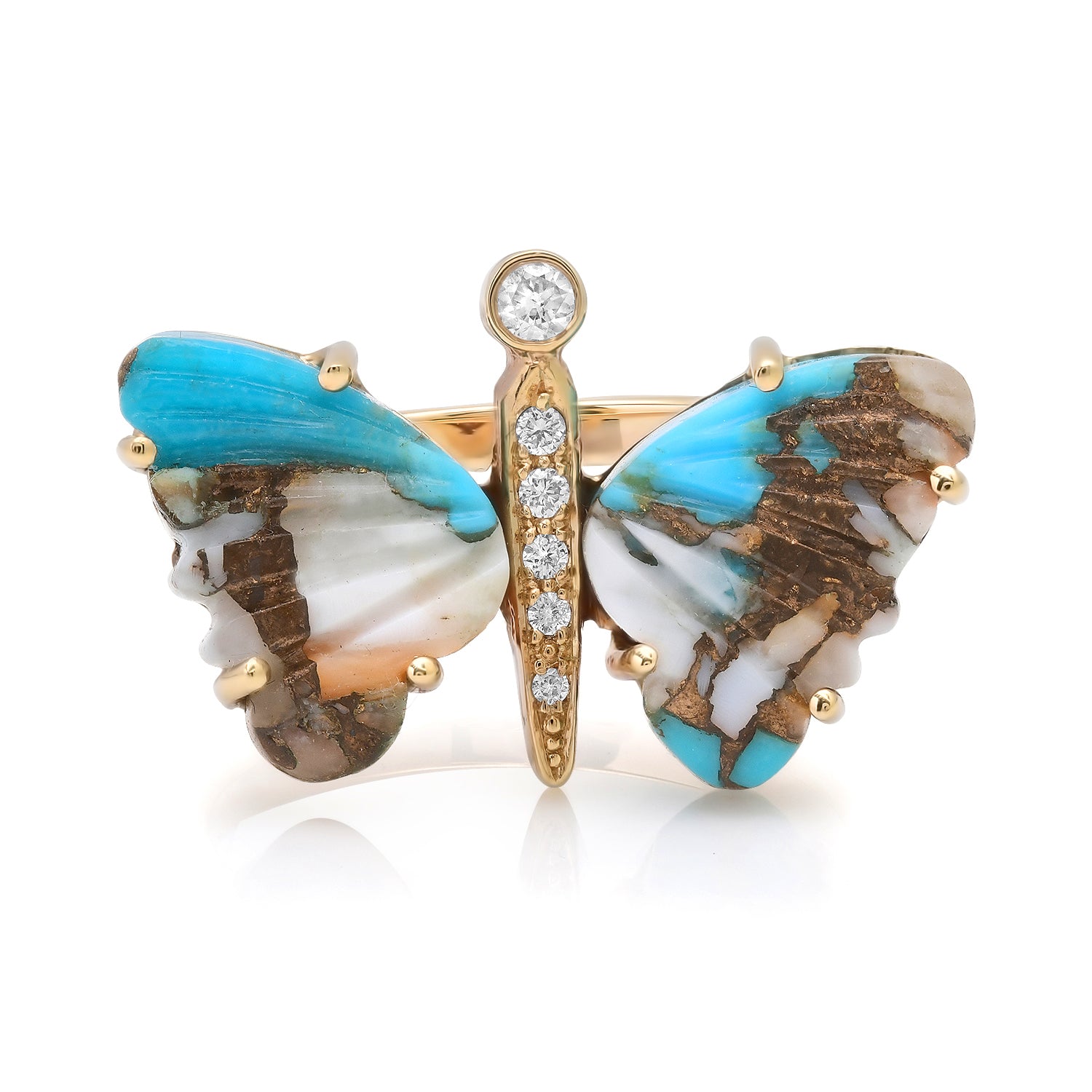 Small Hand Carved Gemstone Butterfly Ring