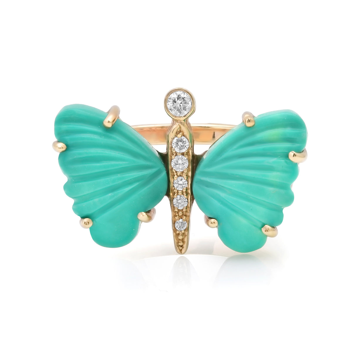 Small Hand Carved Gemstone Butterfly Ring