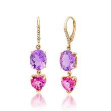 Amethyst & Pink Topaz Heart Hinge Back Drop Earrings