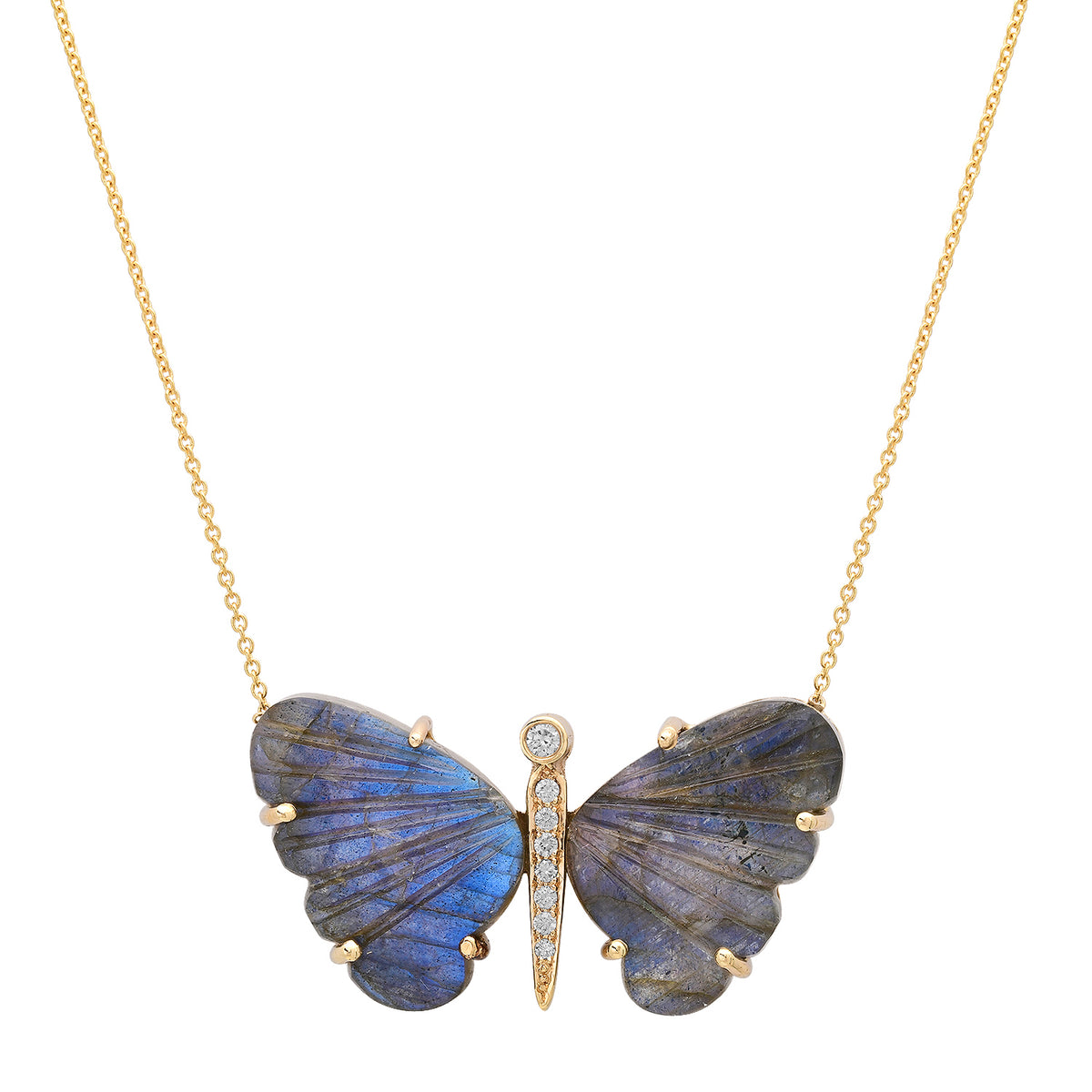 Large Hand Carved Gemstone Butterfly Necklace