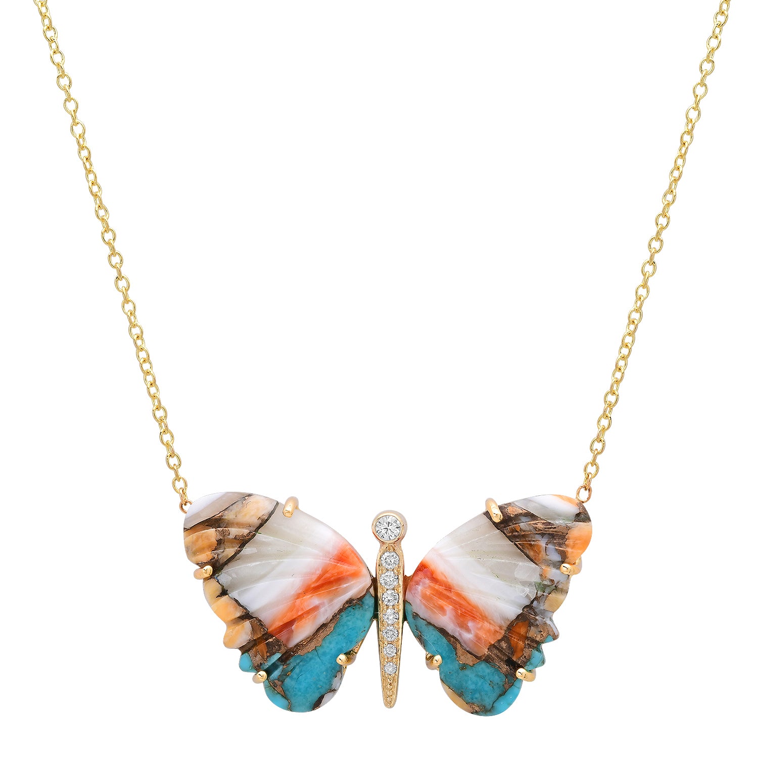 Large Hand Carved Gemstone Butterfly Necklace