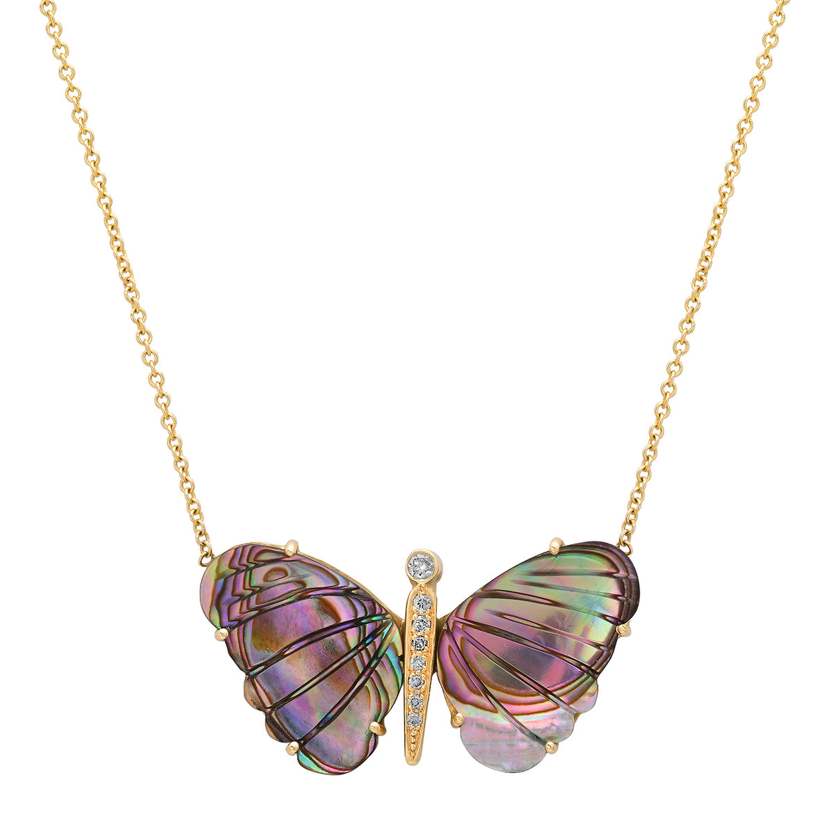 Large Hand Carved Gemstone Butterfly Necklace