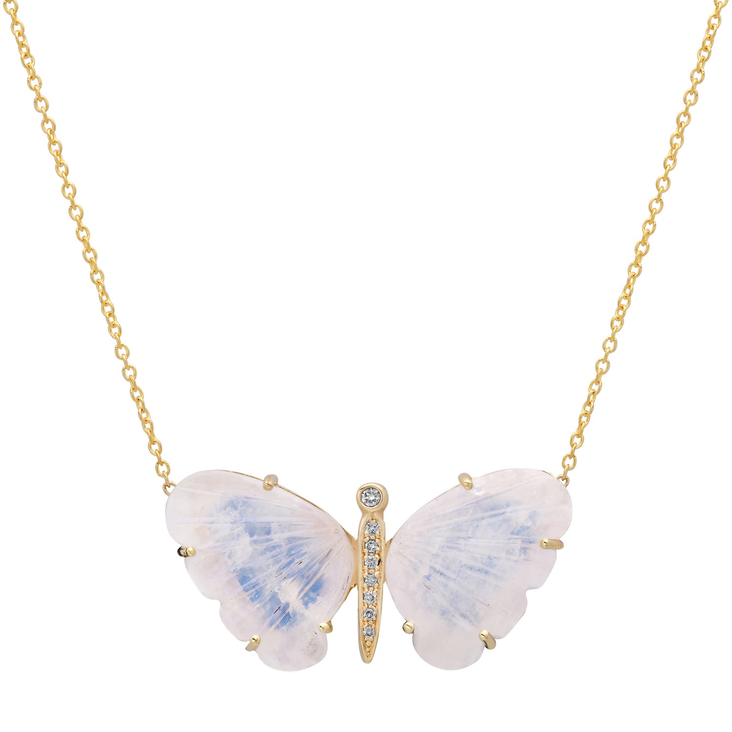 Large Hand Carved Gemstone Butterfly Necklace