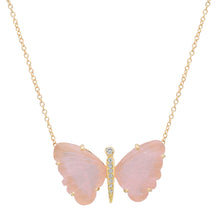 Large Hand Carved Gemstone Butterfly Necklace