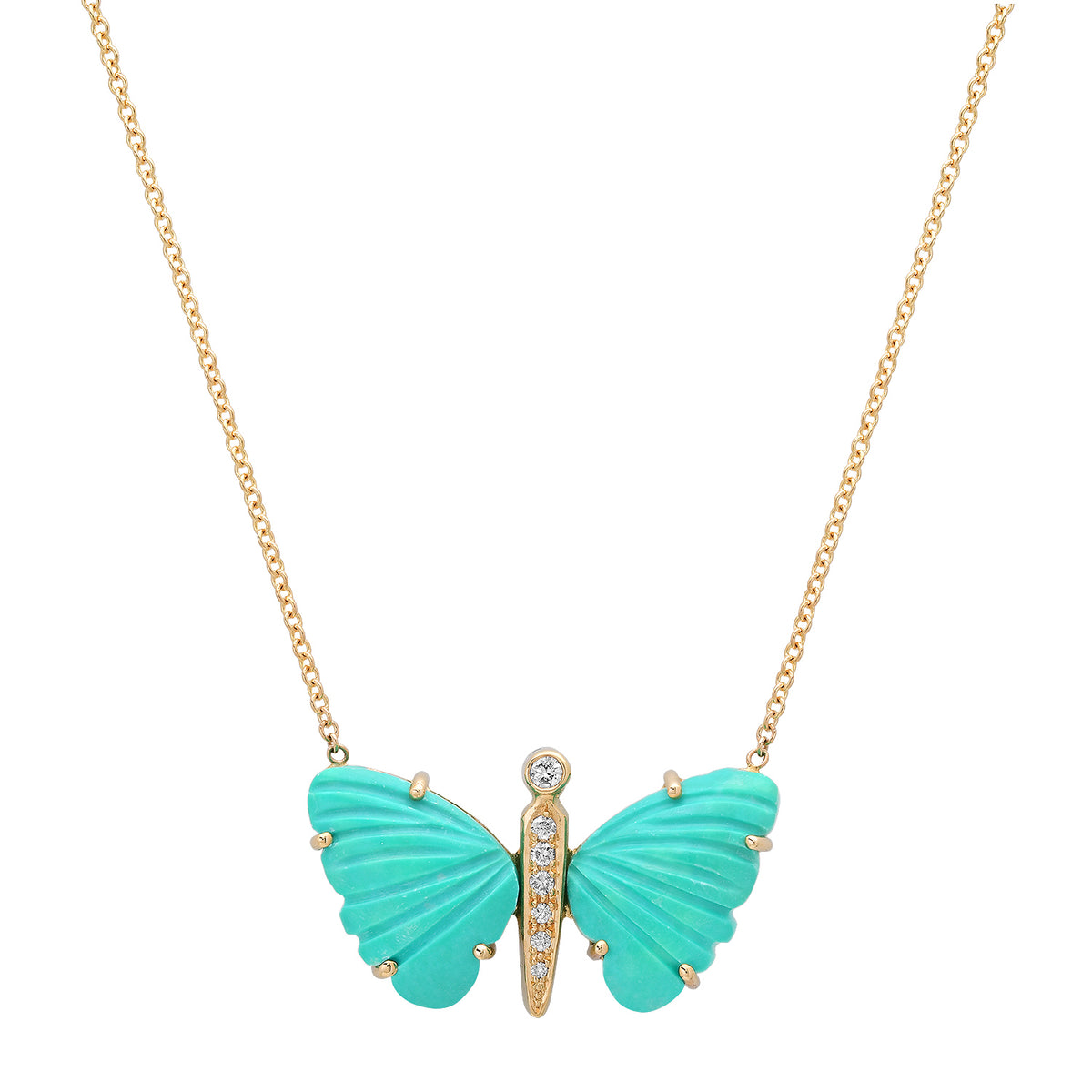 Medium Hand Carved Gemstone Butterfly Necklace
