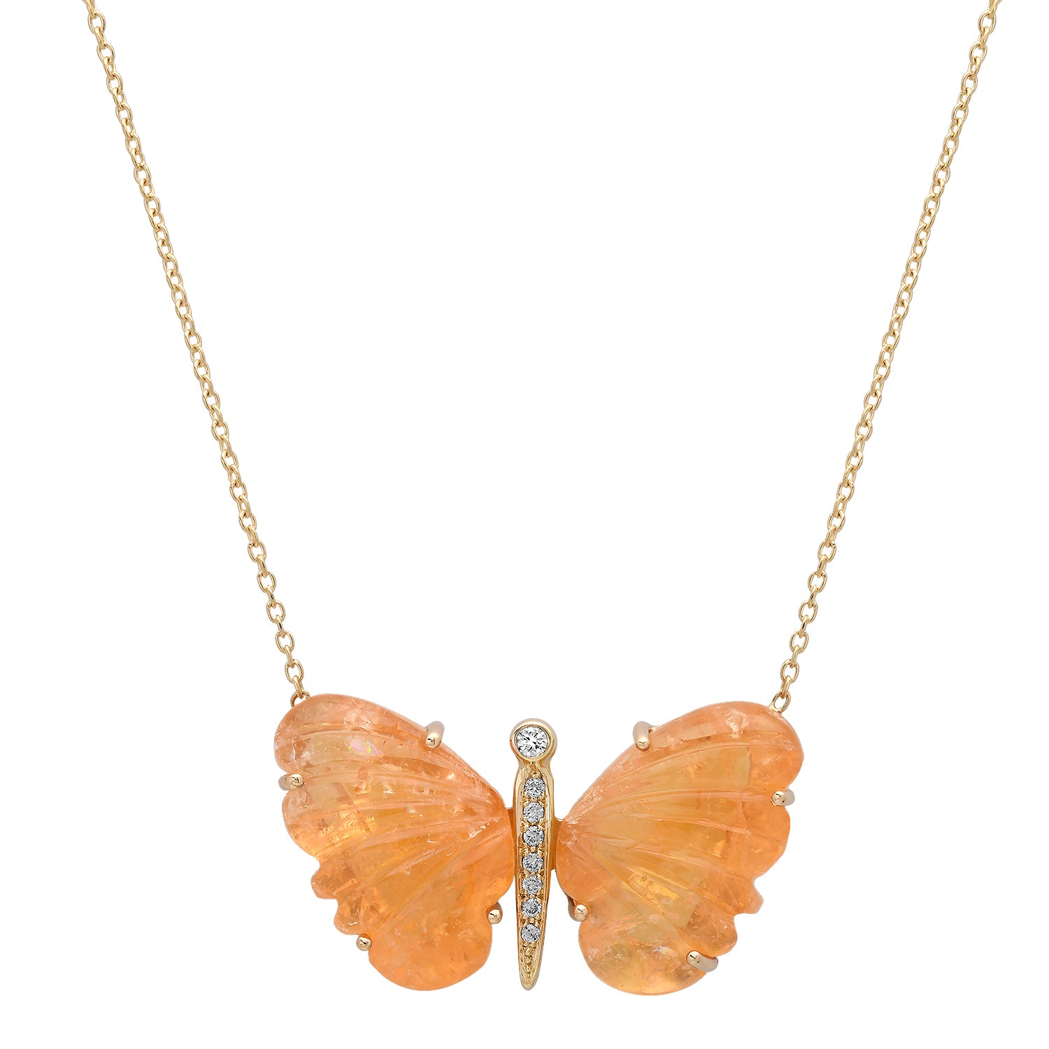 Large Hand Carved Gemstone Butterfly Necklace