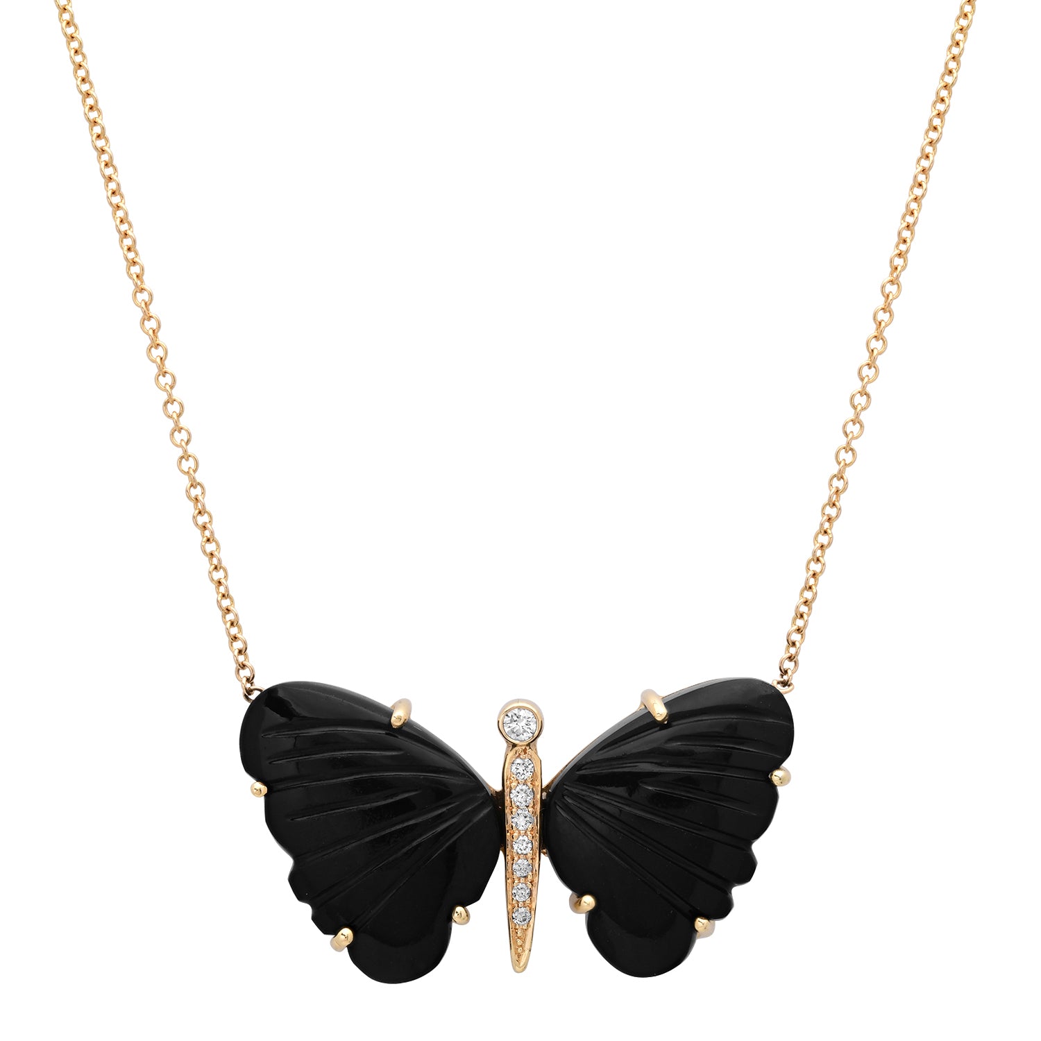 Large Hand Carved Gemstone Butterfly Necklace