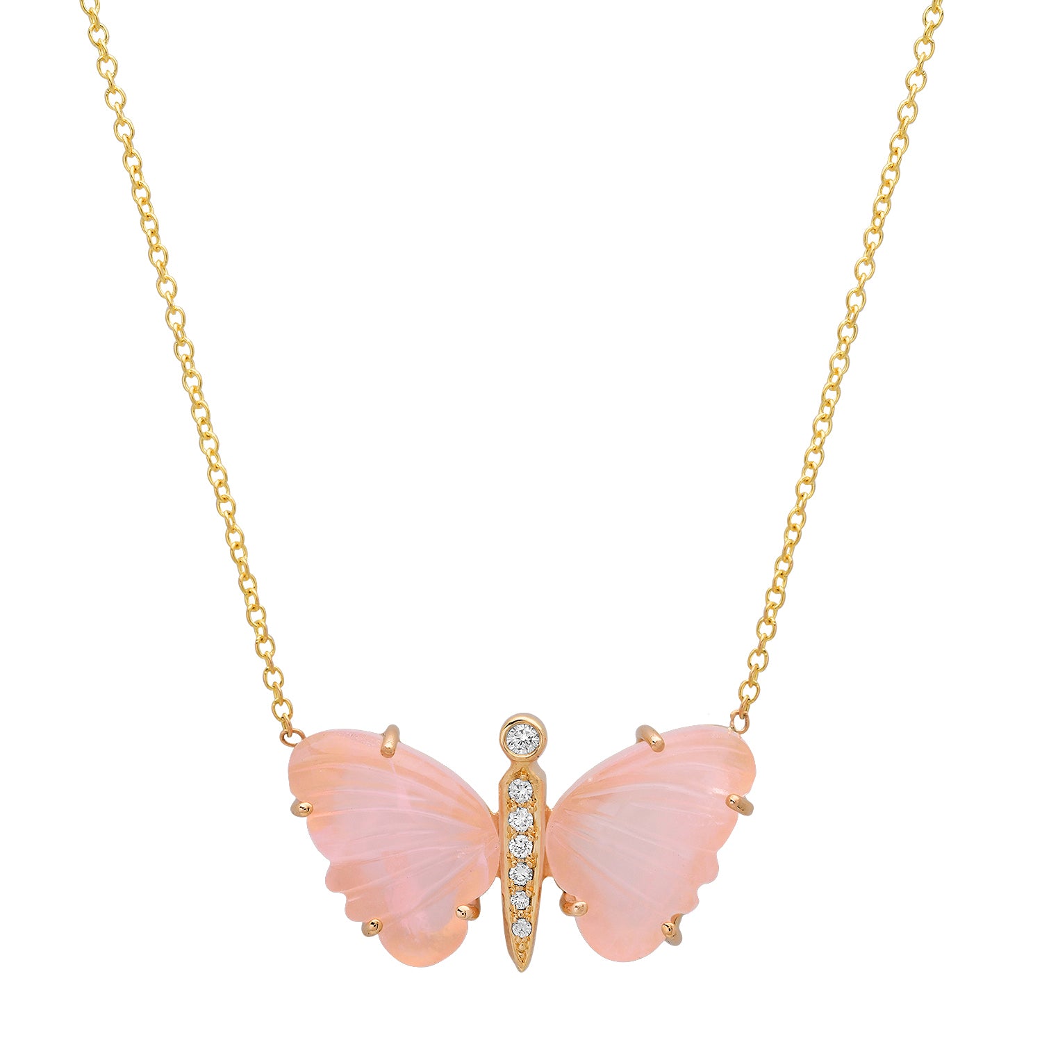 Medium Hand Carved Gemstone Butterfly Necklace