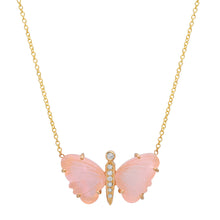 Medium Hand Carved Gemstone Butterfly Necklace