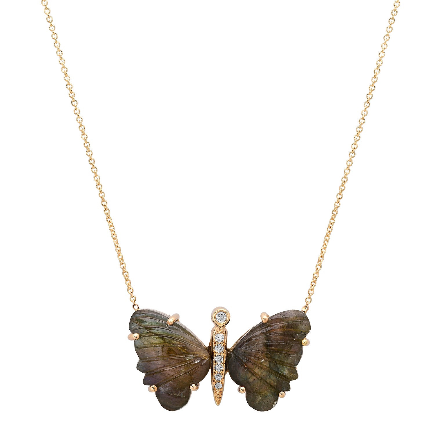 Small Hand Carved Gemstone Butterfly Necklace