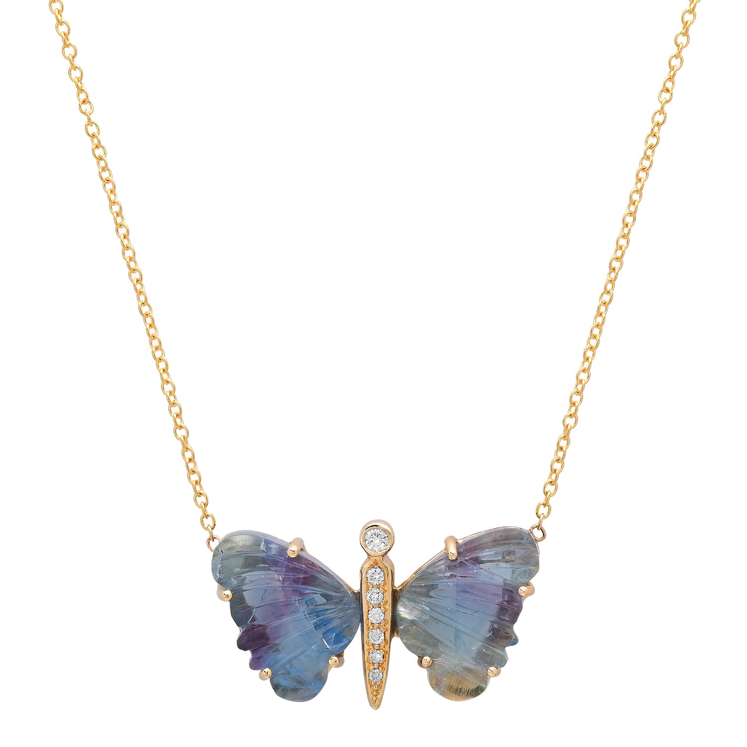 Medium Hand Carved Gemstone Butterfly Necklace
