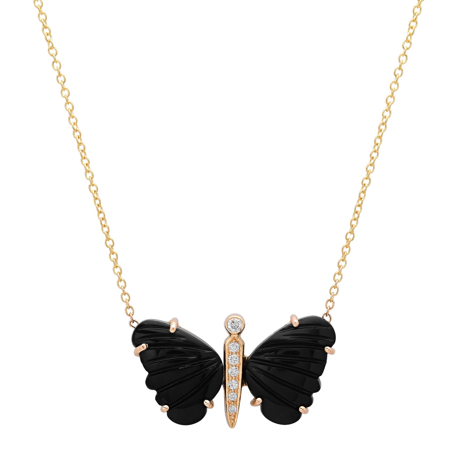 Medium Hand Carved Gemstone Butterfly Necklace