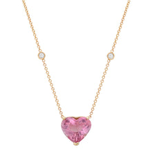 Large Pink Tourmaline Heart & Diamond Bezels Gem Candy Necklace